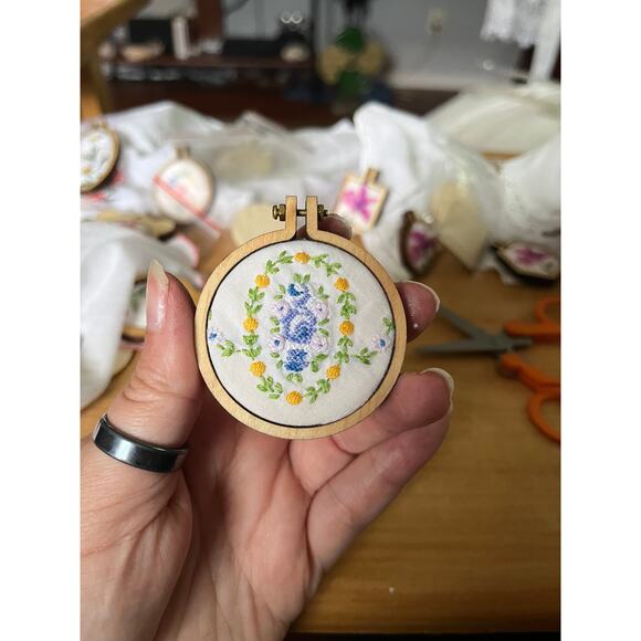 Small Triangle Handmade Embroidered Loom Pendants from Vintage Handkerchiefs - Picture 6 of 6